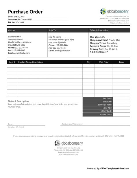 Signed Purchase Order Template