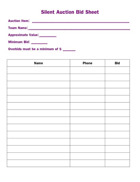 Silent Auction Template Word