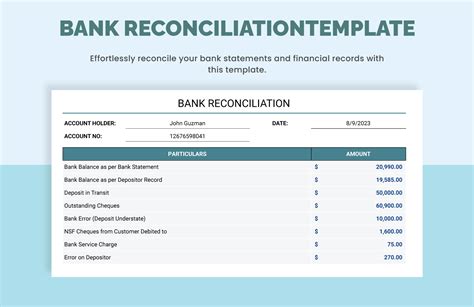 Simple Bank Reconciliation Template