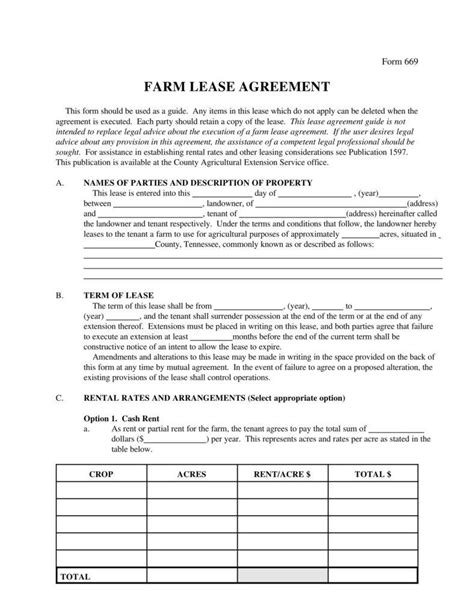 Simple Farm Lease Agreement Template