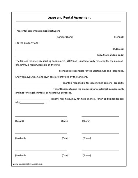 Simple Lease Agreement Template Word