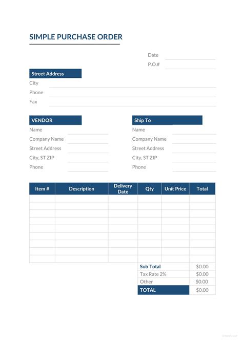 Simple Purchase Order Template Word