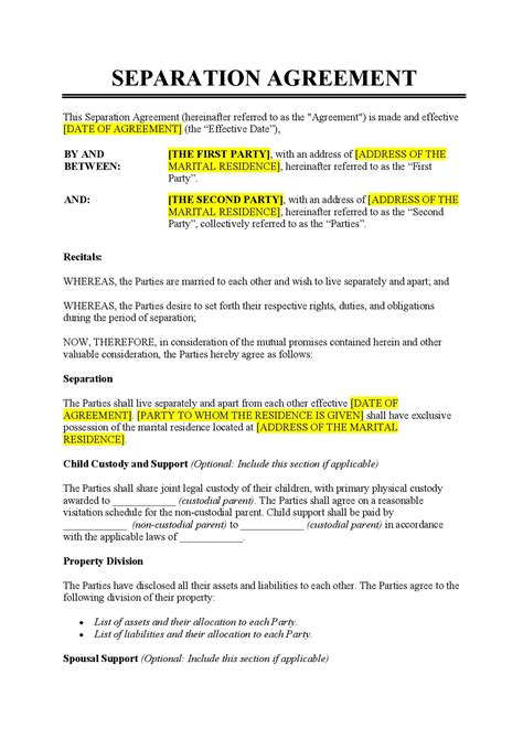 Simple Separation Agreement Template