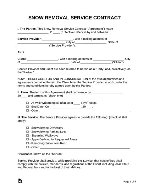 Simple Snow Removal Contract Template