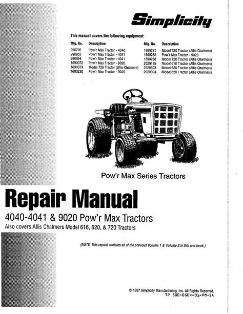 Simplicity 4041 Pow R Max Tractor Service Repair Operator Owner Manual 2 Manuals Download