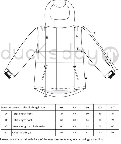 Ski Jacket Size Chart