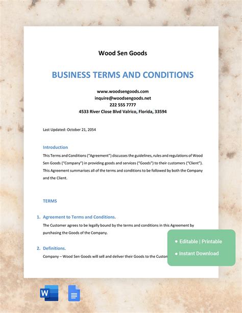 Small Business Terms And Conditions Template