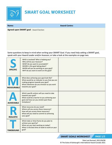 Smart Goal Template Word