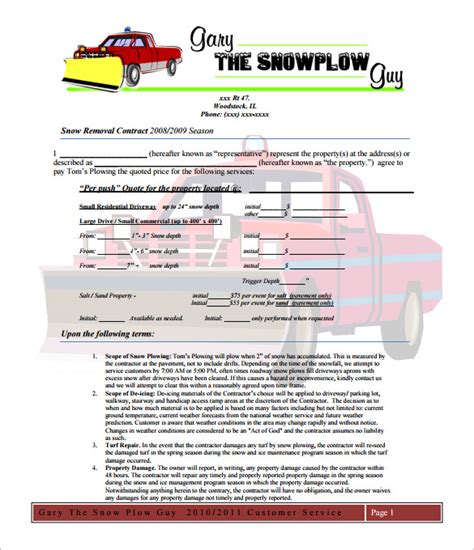 Snow Plow Agreement Template