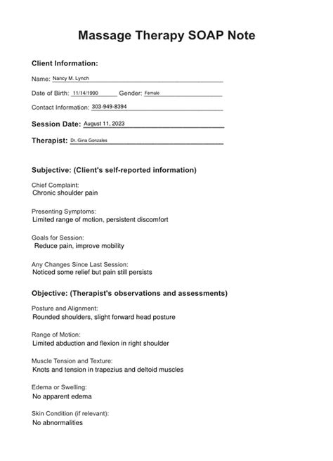 Soap Notes For Massage Therapy Template