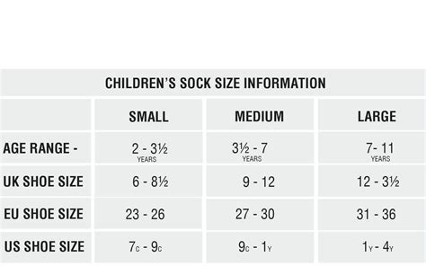 Sock Size Chart Kids