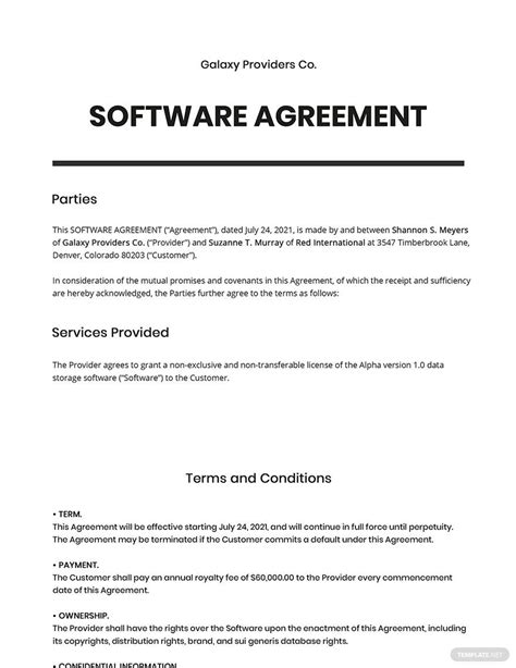 Software As A Service Agreement Template