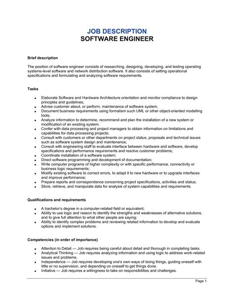 Software Engineer Job Description Template