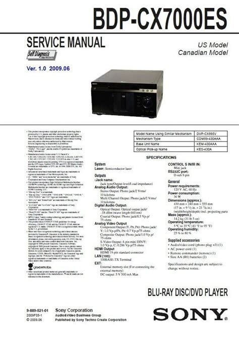 Sony Bdp Cx7000es Service Manual Repair Guide