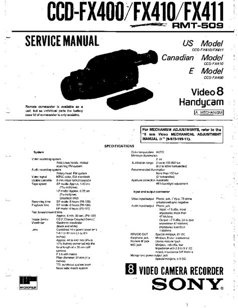 Sony Ccd Fx400 Fx410 Fx411 Service Manual Download