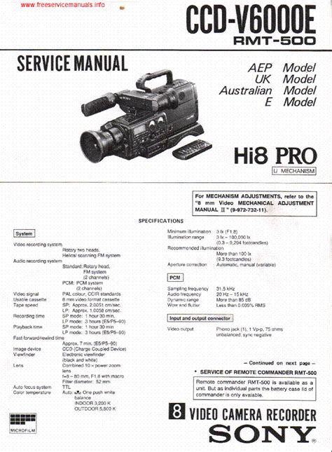 Sony Ccd V6000e Service Manual Download