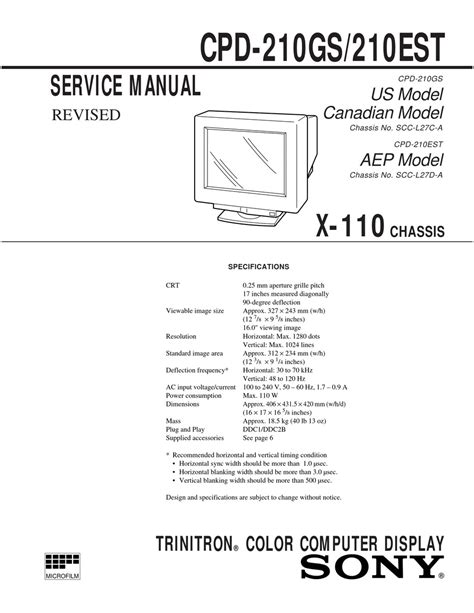 Sony Cpd 210gs Cpd 210est Multimedia Computer Display Service Manual