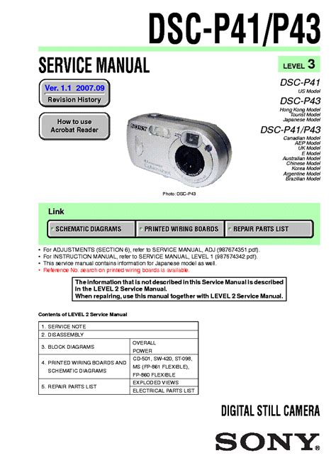 Sony Cyber Shot Dsc P41 P43 Service Repair Manual