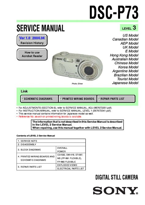 Sony Cyber Shot Dsc P73 Service Repair Manual