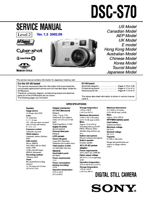 Sony Cyber Shot Dsc S70 Service Repair Manual