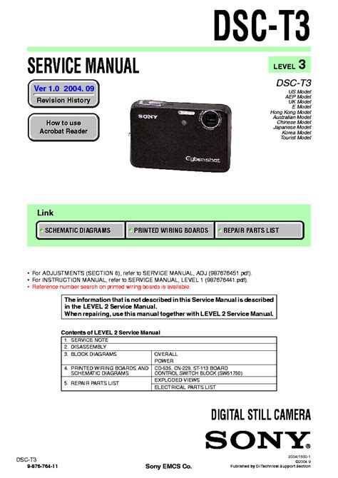 Sony Cyber Shot Dsc T3 Service Repair Manual Download