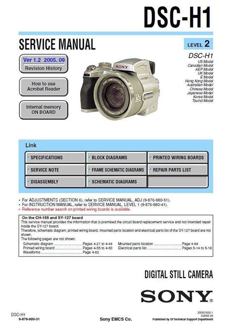 Sony Cybershot Dsc H1 Digital Camera Service Repair Manual