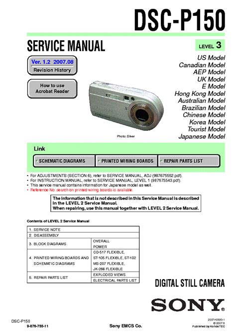 Sony Cybershot Dsc P150 Service Manual Repair Guide