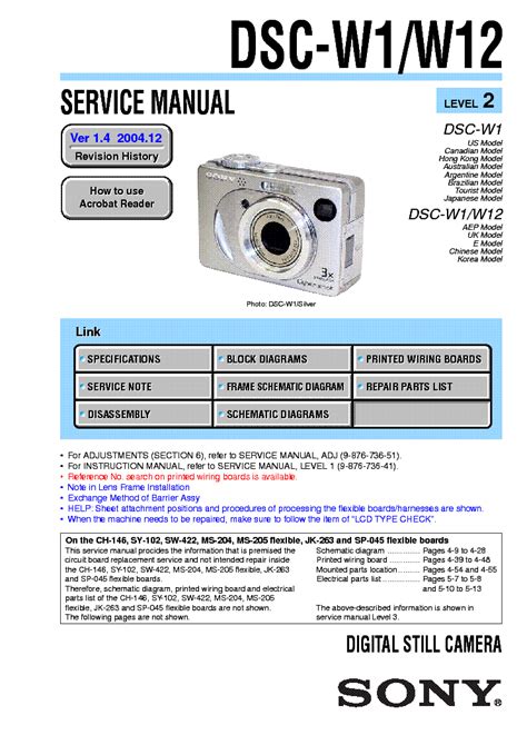 Sony Cybershot Dsc W1 W12 Service Manual Repair Guides