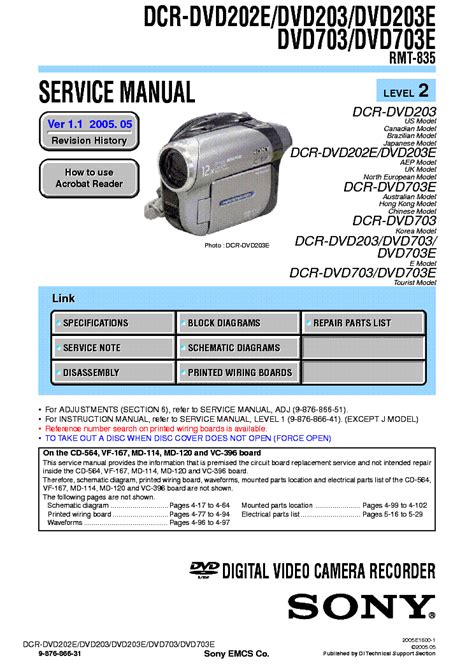 Sony Dcr Dvd202 E 203 203e 703 703e Service Repair Manual