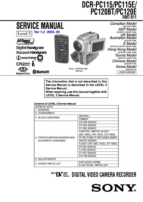 Sony Dcr Pc115 Pc115e Pc120bt Pc120 E Service Manual