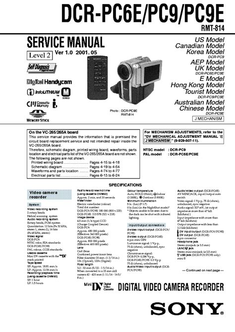 Sony Dcr Pc6e Pc9 Pc9e Service Manual