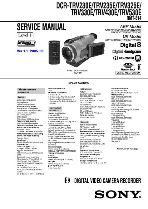 Sony Dcr Trv230 Dcr Trv330 Dcr Trv530 Service Manual