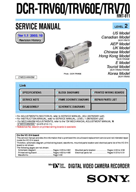 Sony Dcr Trv60 Trv60e Trv70 Service Manual Download