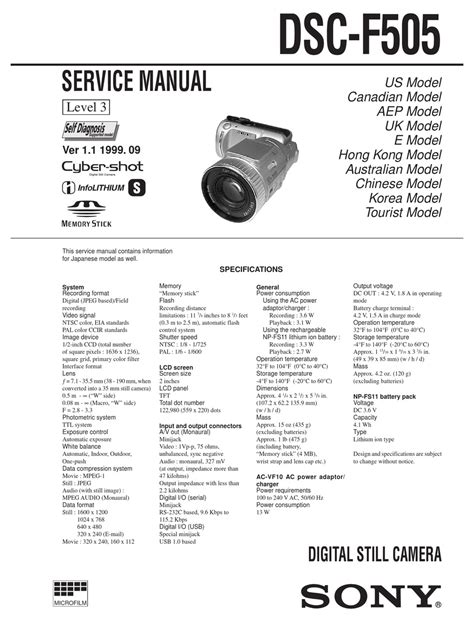 Sony Dsc F505 Dsc F505 Service Manual