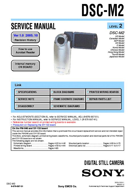 Sony Dsc M2 Dsc M2 Digital Camera Service Repair Manual