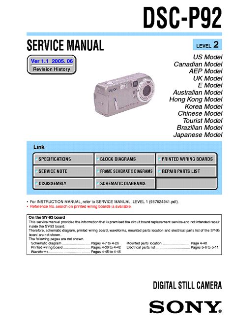 Sony Dsc P92 Dsc P92 Digital Camera Service Repair Manual