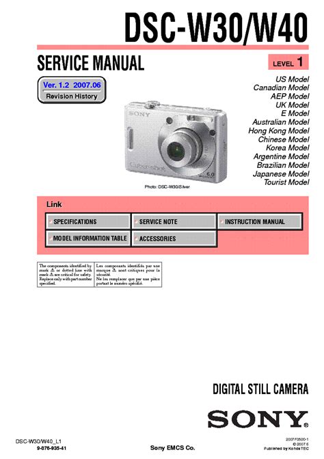 Sony Dsc W30 Dsc W40 Digital Camera Service Manual