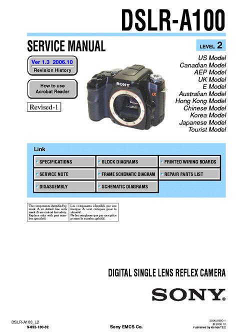 Sony Dslr A100 Service Manual Level 1 2 3