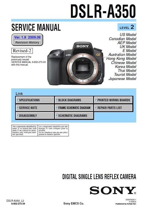 Sony Dslr A350 Reflex Camera Service Manual Download