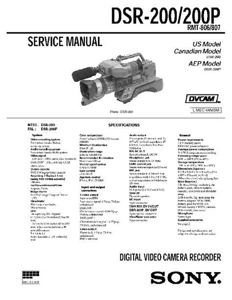 Sony Dsr 200 200p Service Manual Download