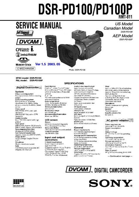 Sony Dsr Pd100 Dsr Pd100p Service Manual Repair Guide