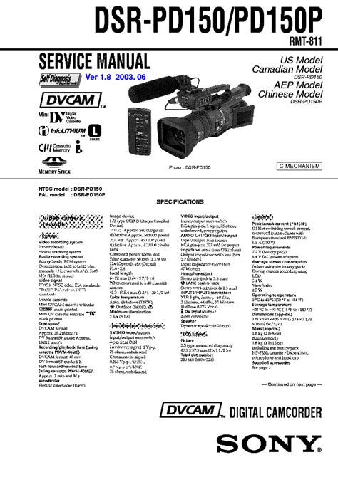 Sony Dsr Pd150 Pd150p Repair Manual