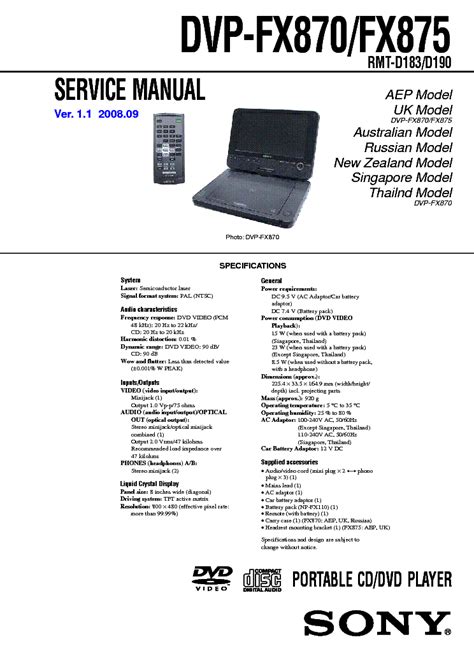 Sony Dvp Fx870 Dvp Fx875 Service Manual Repair Guide