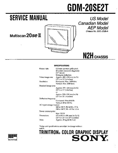 Sony Gdm 20se2t Trinitron Tv Service Manual Download