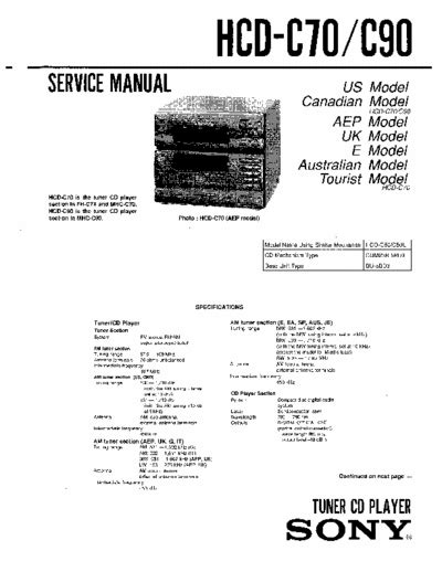 Sony Hcd C70 Hcd C90 Tuner Cd Player Repair Manual