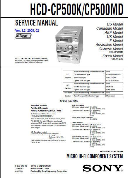 Sony Hcd Cp500k Hcd Cp500md Micro Hi Fi Component System Service Manual