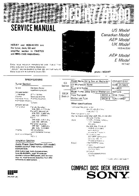Sony Hcd H7 Hcd H1500 Cd Deck Receiver Service Manual