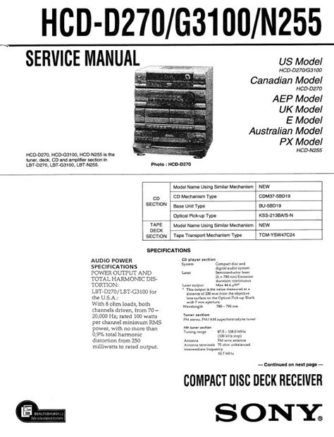 Sony Hcd N255 D270 Service Manual Download