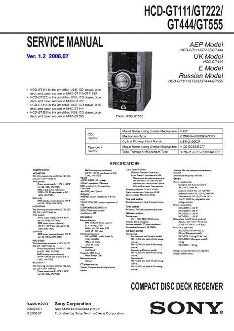 Sony Hcd Se1 Compact Disc Deck Receiver Service Manual