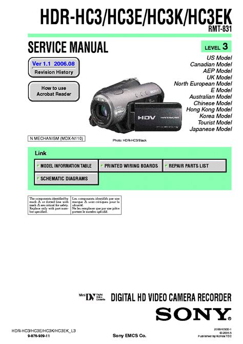 Sony Hdr Hc3 Hc3e Hc3k Hc3ek Service Manual Download